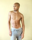 Black male fashion model posing shirtless Royalty Free Stock Photo