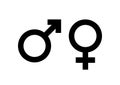 Black Male and female sign. Circle with an arrow and cross down. Belonging to the masculine or female gender. Vector Royalty Free Stock Photo
