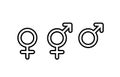 Black Male and female sign. Circle with an arrow and cross down. Belonging to the masculine or female gender. Vector Royalty Free Stock Photo