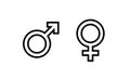 Black Male and female sign. Circle with an arrow and cross down. Belonging to the masculine or female gender. Vector Royalty Free Stock Photo