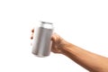 Black male hand holding aluminum can no background Royalty Free Stock Photo