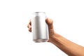 Black male hand holding aluminum can no background Royalty Free Stock Photo