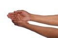 Black male hands keeping in cupped shape, cutout