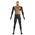 A black male mannequin with a golden head and torso stands on a white background. Front view. 3d rendering Royalty Free Stock Photo