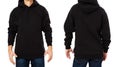 Black male sweatshirt set template isolated. Man sweatshirts set with mockup and copy space. Hoody design. Hoodie front and back