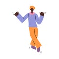 Black male teenager doing dance move - happy cartoon man dancing