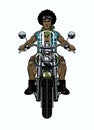 Black Man Afro Hair Biker Riding Motorcycle front angle