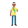 Black man with arm in a plaster and bandage on his head colorful Illustration Royalty Free Stock Photo