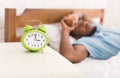 Black man in bed suffering from insomnia and sleep disorder Royalty Free Stock Photo