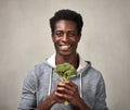 Black man with broccoli Royalty Free Stock Photo