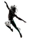 Black man dancer dancing jumping silhouette Royalty Free Stock Photo