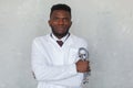 Black man doctor holding stethoscope is ready to fight against the COVID, COVID-19, coronavirus, pandemic, epidemic Royalty Free Stock Photo