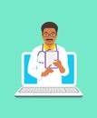Black man doctor online consultation concept