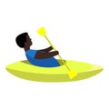 Black man is engaged in rowing sports swimming on the river with a paddle on a canoe isolated on a white background Royalty Free Stock Photo