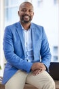 Black man, entrepreneur and businessman success in a office with proud company vision. Startup boss, manager and Royalty Free Stock Photo