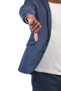 Black man, hands and thumbs down for fail, disagree or incorrect against a white studio background. Hand of isolated