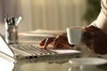 Black man hands using laptop in the night at home Royalty Free Stock Photo