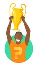 Black man holding golden cup, vector flat design, who will win championship concept