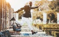 A black man is jumping in the park Royalty Free Stock Photo