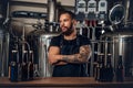 Black man manufacturer presenting craft beer in the microbrewery. Royalty Free Stock Photo