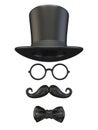 Black man mask with cylinder, glasses, mustache and bow tie 3D