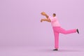 The black man with pink clothes. He is doing exercise. 3d illustrator of cartoon character in acting