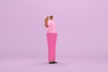 The black man with pink clothes. He is expression of body and hand when talking. 3d illustrator of cartoon character in acting