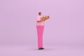 The black man with pink clothes. He is expression of body and hand when talking. 3d illustrator of cartoon character in acting