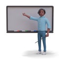 Black man points to empty board. User with pointer is giving presentation Royalty Free Stock Photo