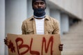 Black man protest against injustice, blm concept