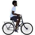 Black man riding a bicycle. Flat illustration