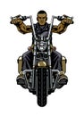 Black Man Riding Vintage Motorcycle in front view