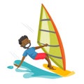 Black man rushing on a windsurfing board.