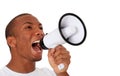 Black man shouting through megaphone Royalty Free Stock Photo