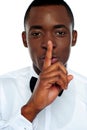 Black man showing silence gesture Royalty Free Stock Photo