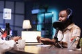 Black man speaking into microphone Royalty Free Stock Photo