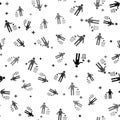 Black Man throwing trash into dust bin icon isolated seamless pattern on white background. Recycle symbol. Trash can Royalty Free Stock Photo