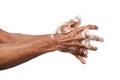 Black man washing hands isolated on white background Royalty Free Stock Photo