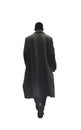 black man wearing a trench coat. walking away. noir private detective.