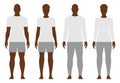 Black man and woman dressed in long and short sleeve shirts, panties and shorts, vector illustration Royalty Free Stock Photo