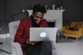 Black Man Working From Home Having Online Group Videoconference On Laptop Royalty Free Stock Photo