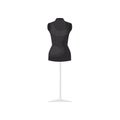 Black mannequin on long steel leg. Feminine dummy. Sewing and dressmaking theme. Flat vector design