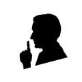 Black mans face profile, shhh icon on white, please keep quiet sign Royalty Free Stock Photo