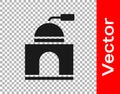 Black Manual coffee grinder icon isolated on transparent background. Vector Illustration