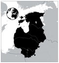 Black Map of the Baltic States. No text