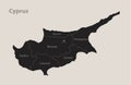 Black map of Cyprus with names of regions, design blackboard