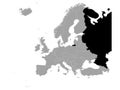 Black map of Russia on gray Europe map Royalty Free Stock Photo