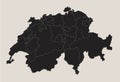 Black map of Switzerland, individual regions, design blackboard, blank