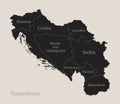 Black map of Yugoslavia with names of regions, design blackboard