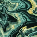 Black marble background with dark green waves. Abstract background or texture. Acrylic Fluid Art